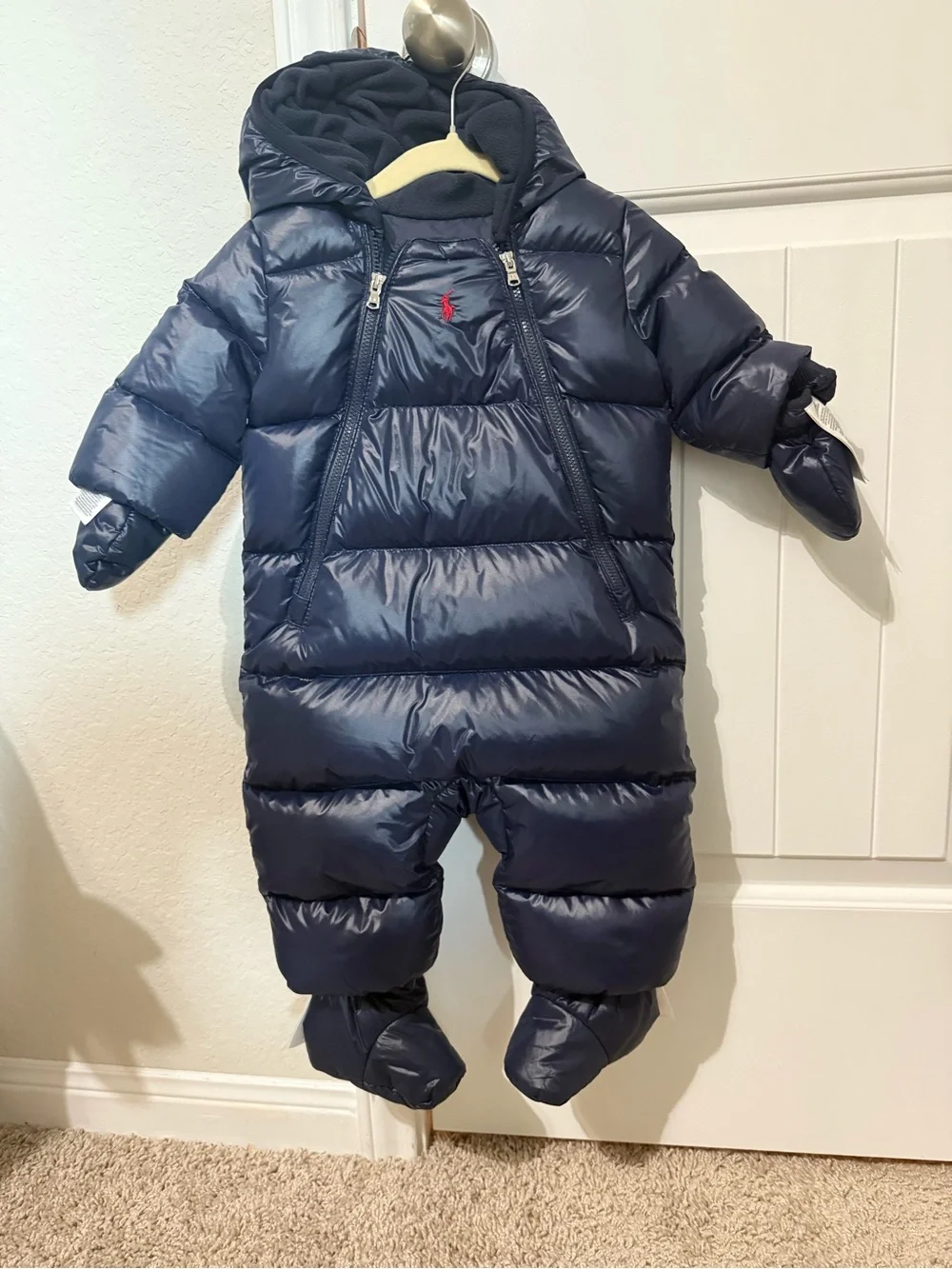Ralph Lauren Navy Quilted Puffer Baby One-Piece Snowsuit